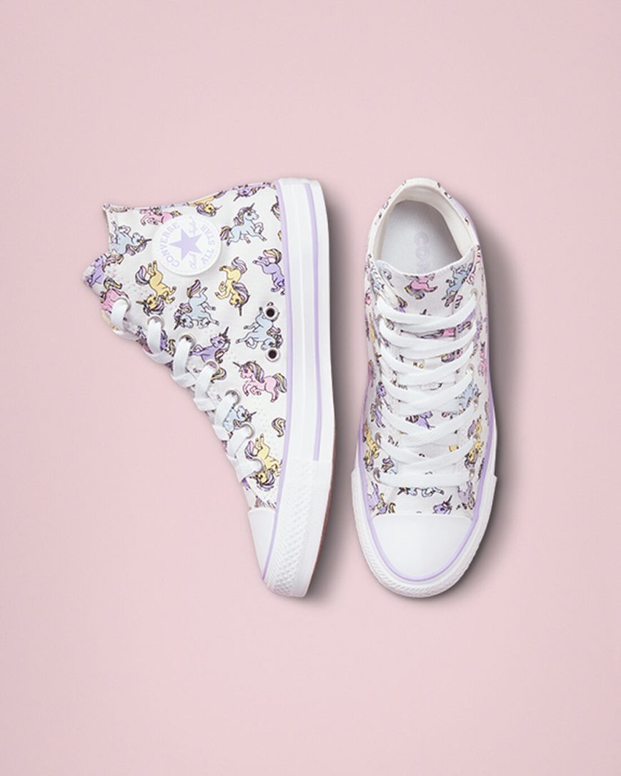 Zapatillas Altas Converse Chuck Taylor All Star Unicorns Niño Blancas Gris Moradas | PE 2L0784